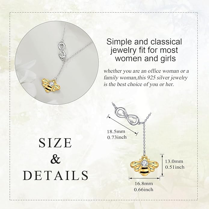 LUHE Bee/Cat/Wolf/Horse Gifts Necklace Sterling Silver Women Y-Necklace Pendant Necklace Jewelry for Teen Girls