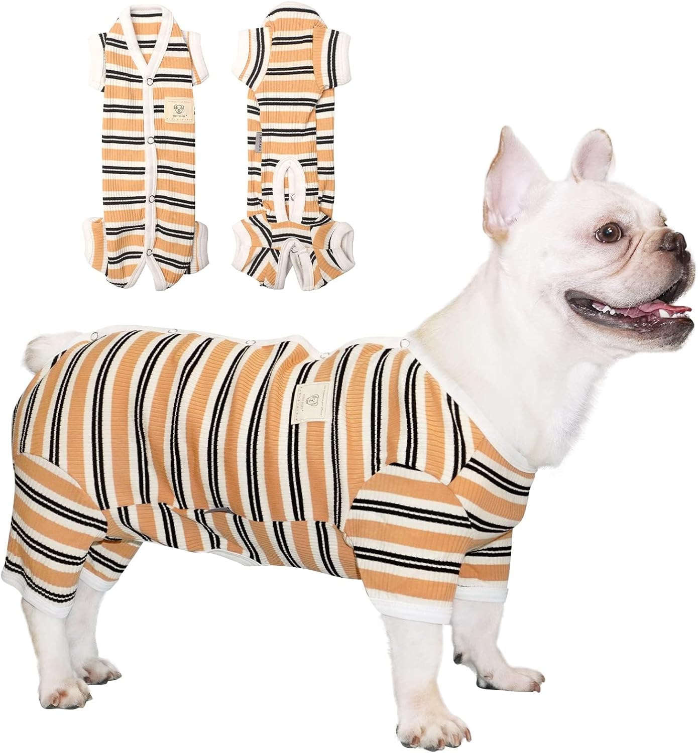 TONY HOBY Male Dog Pajamas, 4 Legged Dog Jumpsuit with Brown Stripe, Dogs Shirt for Small Medium Dogs (Brown, Boy, M)