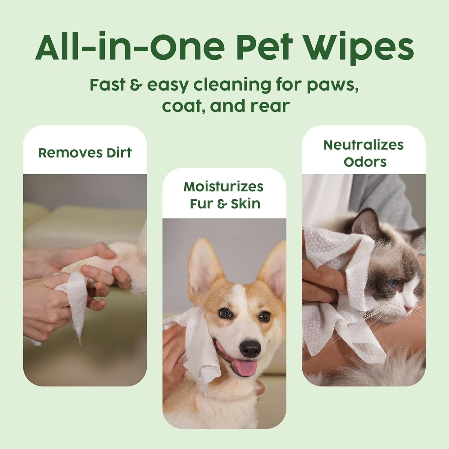 Pet Grooming Wipes - Unscented - Natural & Organic Bamboo Base - Freshening Wipes for Dog & Cat - Skin-Friendly & Gentle - Thick & Durable for Paws, Coat & Bum Cleansing - 400 Count