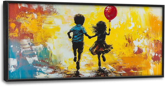 Framed Large Banksy Wall Art for Living Room, Oversized Colorful Graffiti Children Wall Decor, Peaceful Canvas Painting Pictures Modern Artwork Home Decoration for Living Room Bedroom 60"x30"