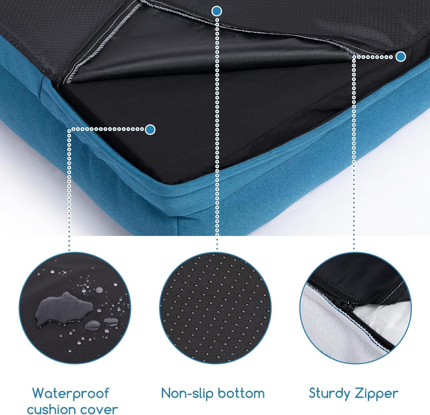 Hollypet Orthopedic Dog Bed for Medium Dogs, Supportive Foam Pet Couch with Removable Washable Cover and Non-Slip Bottom, Waterproof Lining Dog Sofa Bed, Blue, M (28 * 22.5 * 7.5)