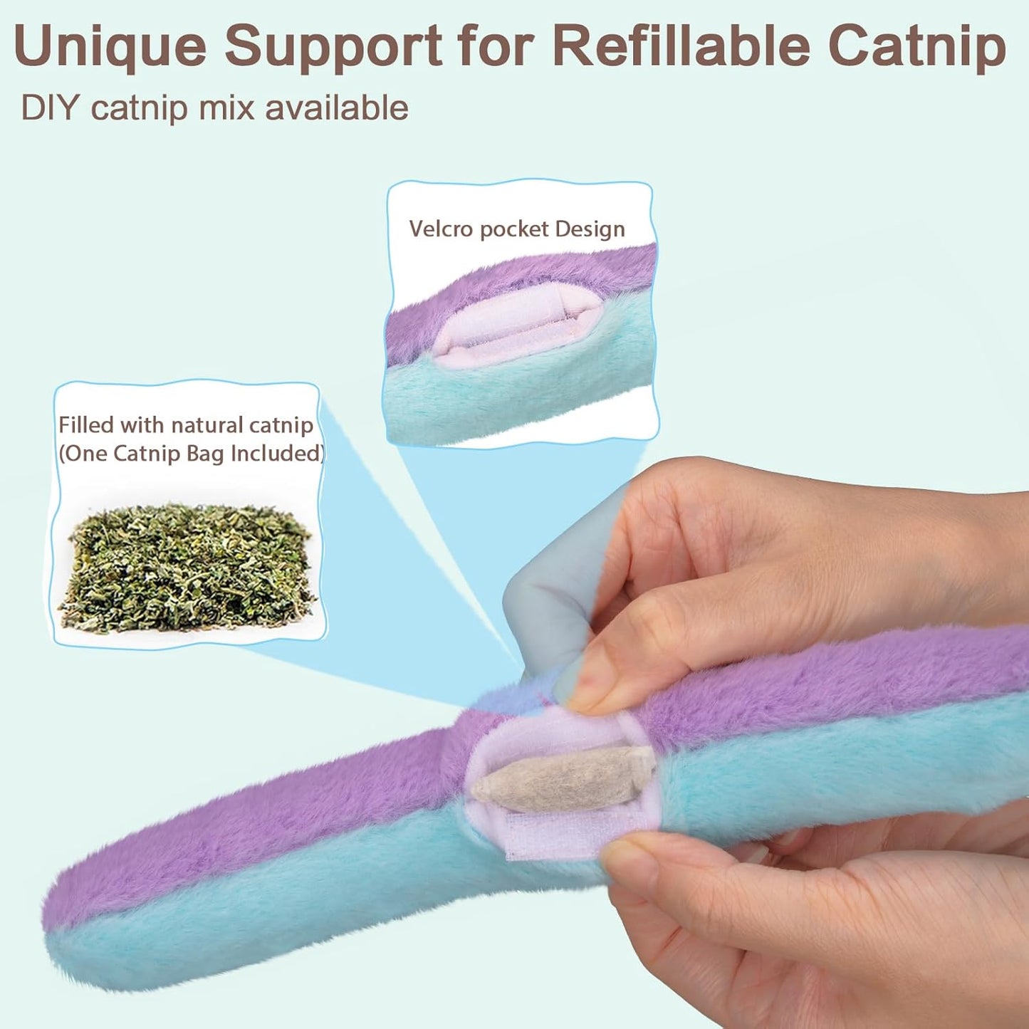 Retro Shaw Cat Toys Kicker Pillows 3Pcs, Refillable Catnip Toys with Crinkle Sound Inside, Interactive Indoor Cat Nip Kitty Kick Sticks for Kitten 10.1 Inches