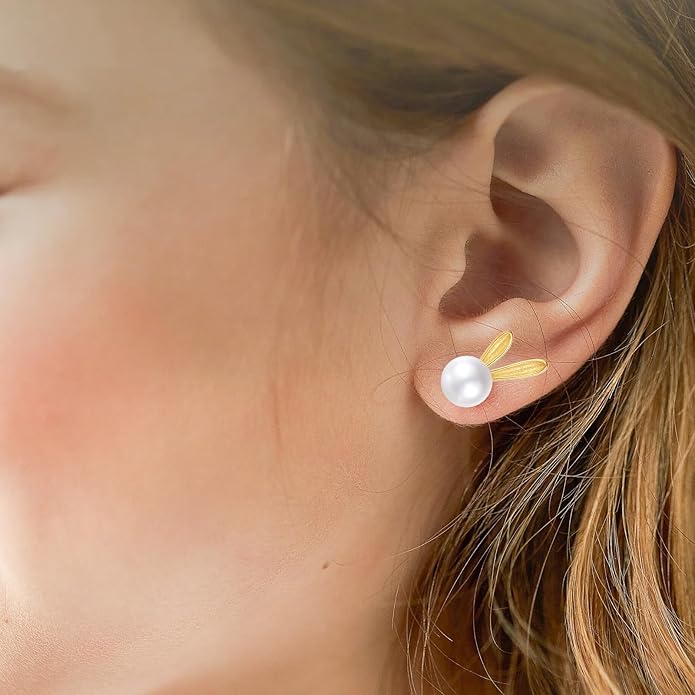 Rabbit Cat Earrings Freshwater Pearl Earrings Sterling Silver Stud Earrings for Women Gifts