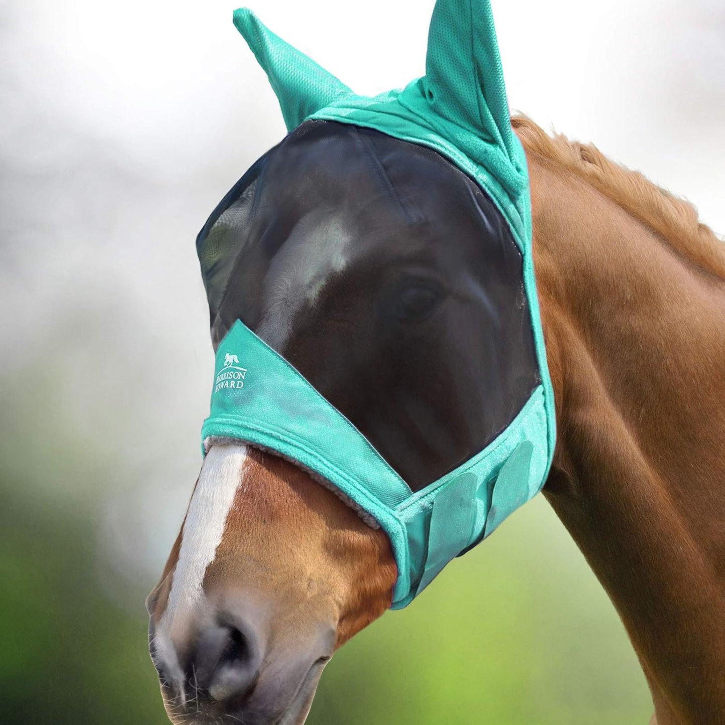 Harrison Howard CareMaster Pro Luminous Horse Fly Mask Large Eye Space Standard with Ears UV Protection for Horse Summer Mint XL Extra Full