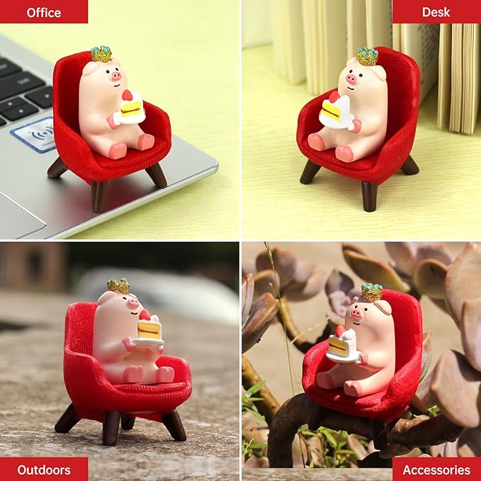 Cute Mini Pig Eating Cake Resin Figurine Apply to for Office, Home Decoration Perfect for Pig Lovers - Red Sofa