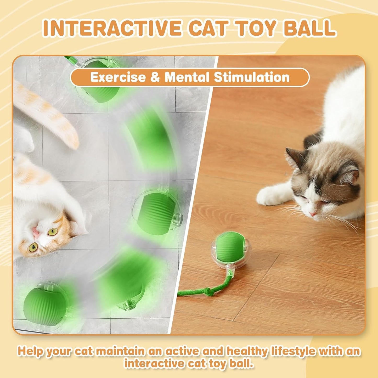 Interactive Cat Toys for Indoor Cats, Rechargeable 360° Automatic Moving Cat Toy for Bored Indoor Adult Cats, 2025 Upgraded Chase Motion Activated Kitten Toys - Green