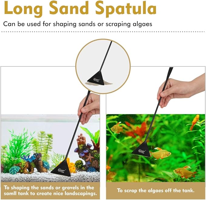 hygger Long Stainless Steel Premium Aquarium Tools, 4 PCS Aquatic Plant Tweezers Scissors Spatula Kits Comes with 1 Cleaning Cloth, for Fish Tank Starters