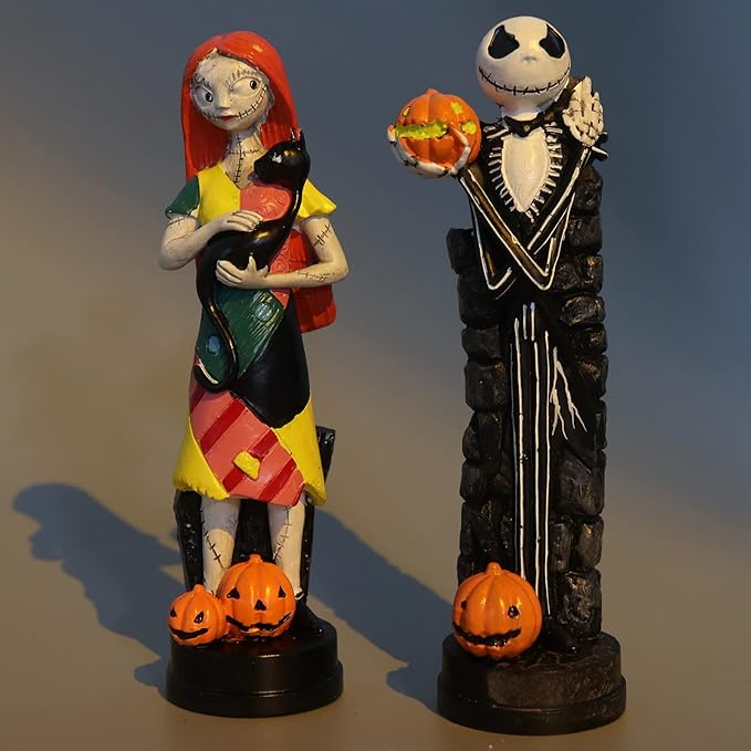 nezababy A Nightmare Before Christmas Figurines Jack Skellington Sally with Pumpkin Statues Sets Halloween Decoration Collection Gifts (2PCS)