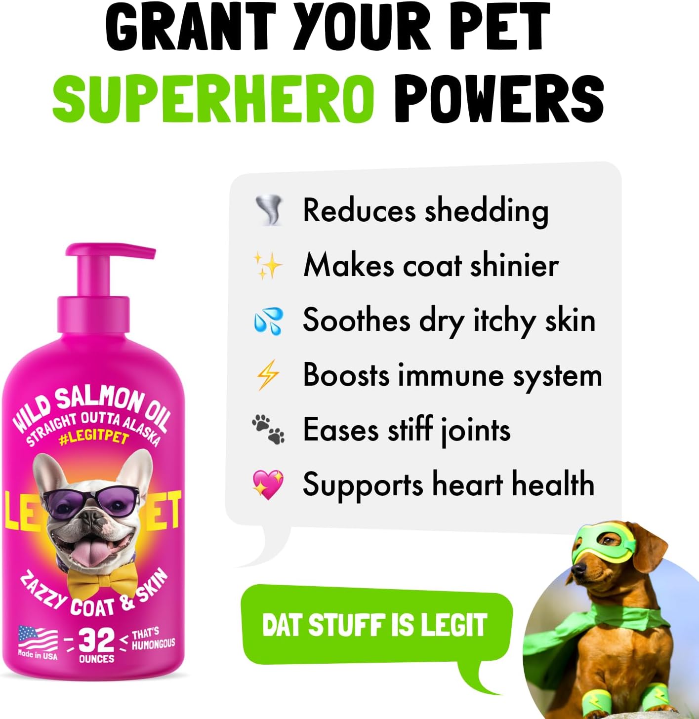 Wild Alaskan Salmon Oil for Dogs & Cats - Pure Fish Omega 3 6 9 Liquid EPA DHA Fatty Acids - Skin & Coat Supplement - Supports Joint Function, Brain, Eye, Immune & Heart Health - Made in USA 32 oz