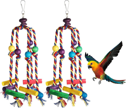 Bird Toys for Parrots Conures, Colorful Rope Bird Toys, Interactive Chewing Climbing Toy for Cockatiels, Small Birds Fun Hanging Design with Hook for Cages Relieves Boredom Encourages Behavior