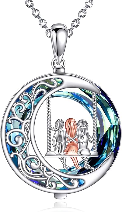 Tree of Life Necklace Sterling Silver Sister Pendant Blue Crystal Jewelry Gift for Women