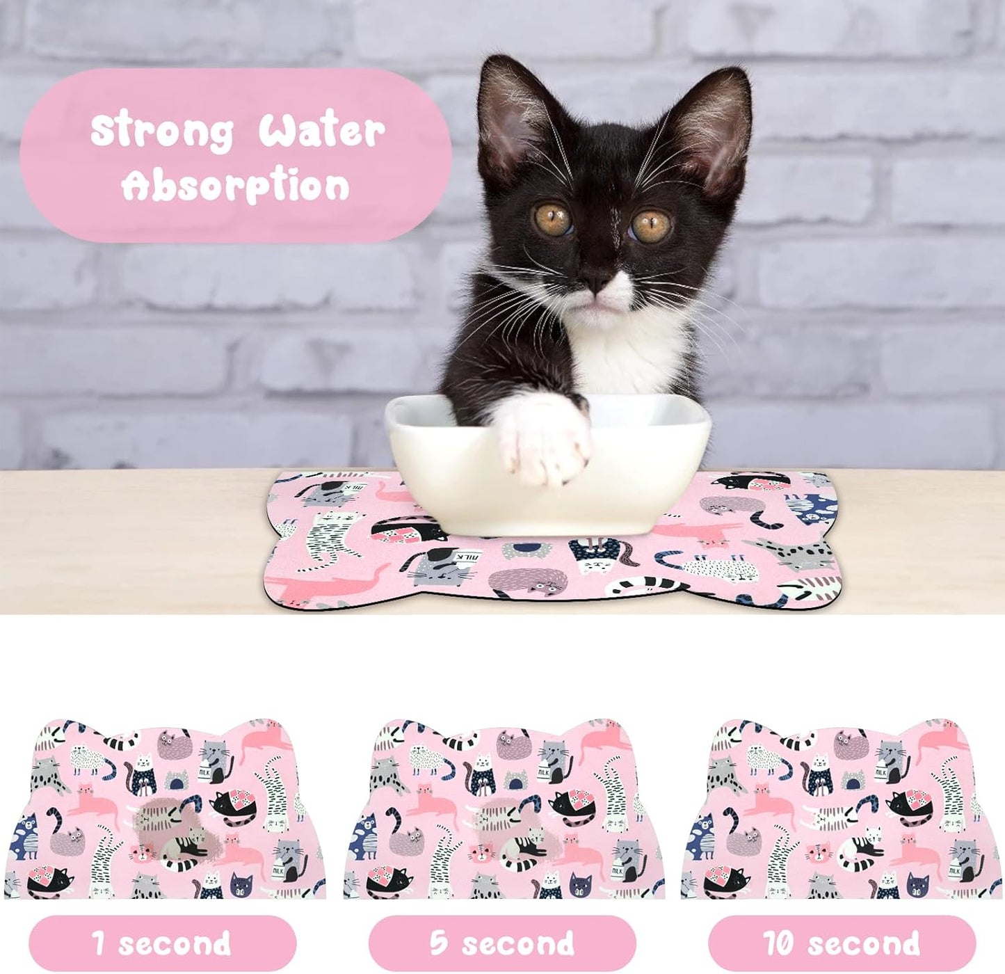 Cat Food Mats for Floor, Dog Water Bowl Mats Pet Feeding Absorbent Placemats for Food and Water Pink 17.7 * 9.8 inch