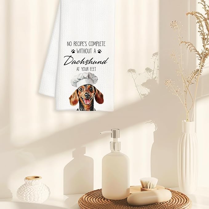 Dachshund Kitchen Towels Decorative, Weiner Dog Dish Tea Towels for Kitchen Drying, Weiner Dachshund Lover Gifts Hand Towels, Pet Lovers Dog Mom Gifts, 16x24 Inch