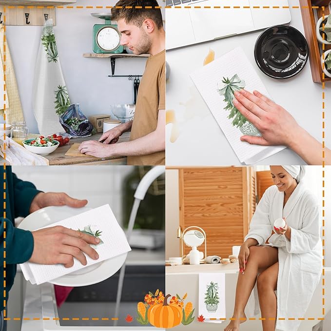 Chinoiserie Christmas Kitchen & Bath Towels, Sage Green Porcelain Chinoiserie Tree Hand & Dish Towels, 16x24 Inch