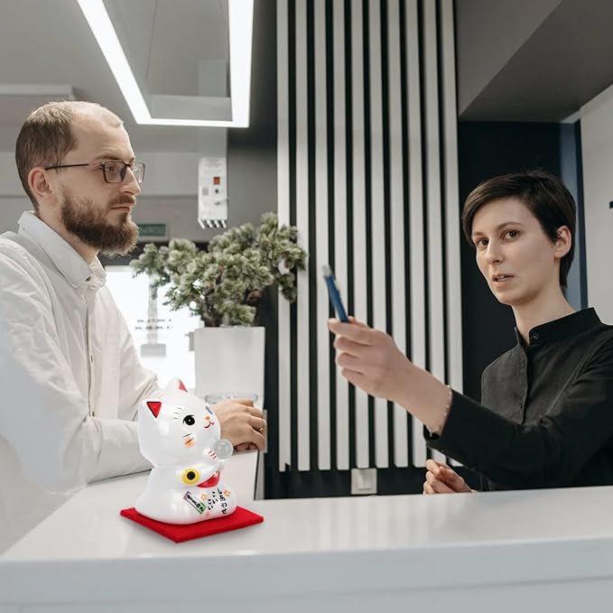 PRETYZOOM Cupcake Toppers Japanese Lucky Cat Figurine Ceramic Fortune Cat Beckoning Maneki Statue Collectible Figures Feng Shui Tabletop Animal Sculpture for Business Opening Wealth Cat Decor