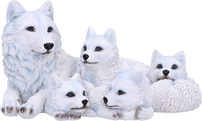 Nemesis Now Pups Protection Figurine 20.5cm, Resin, White, Wolf Babies and Mother Figure, White Wolf Mother Family Ornament, Collectable Wolf Giftware, Cast in The Finest Resin, Expertly Hand-Painted