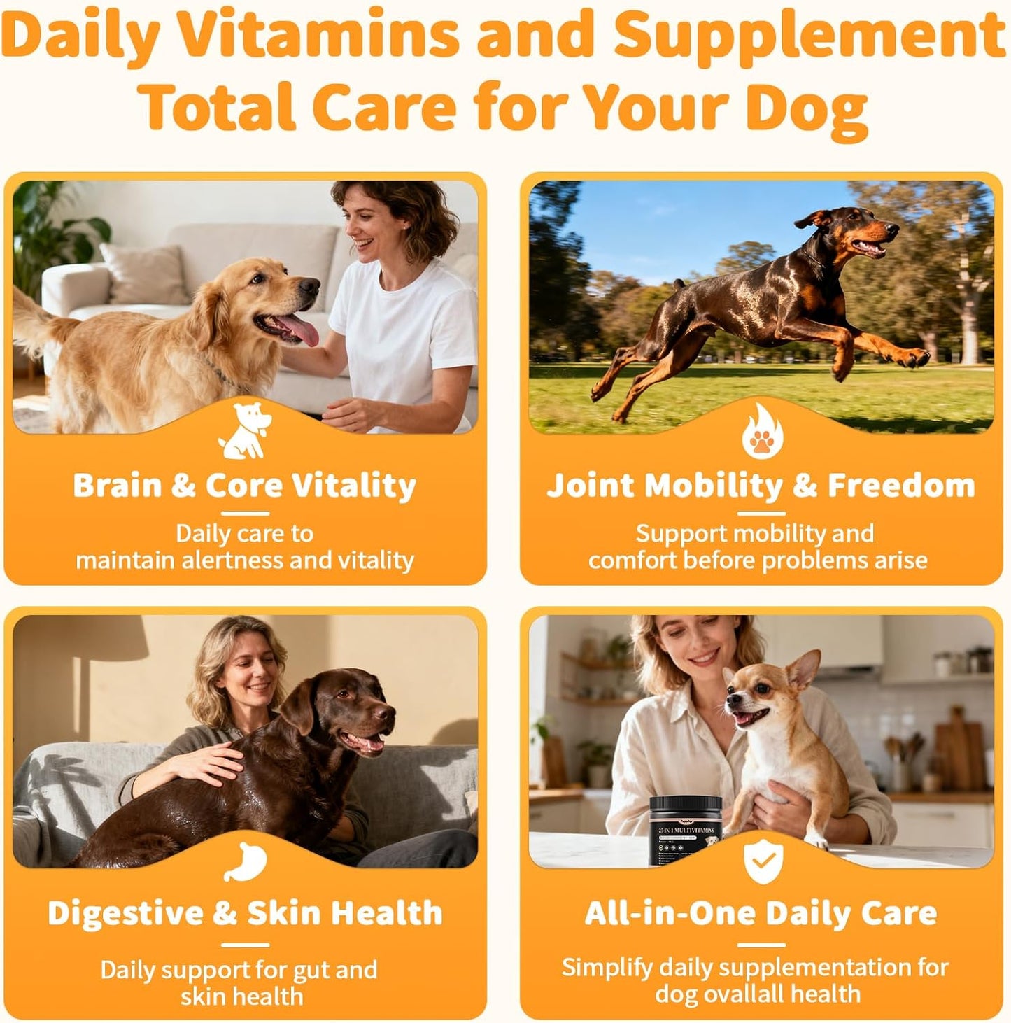 25-in-1 Dog Multivitamin Chews – All-in-One Daily Vitamins & Supplements for Dogs, Joint Support with Glucosamine MSM, Omega-3 Skin & Coat, Gut, Heart & Brain, All Breeds & Ages, Chicken, 60 Ct