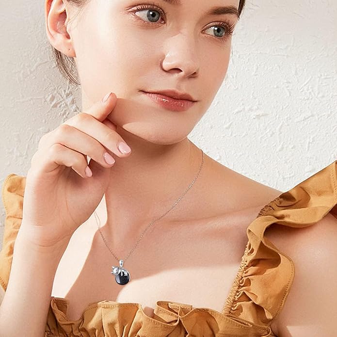 Natural Gemstone Cat Necklace for Women 925 Sterling Silver Cute Kitten Pendant with Genuine Turquoise/Rose Quartz/Amethyst/Larimar/Labradorite/Moss Agate/Blue Sandstone Jewelry Gifts