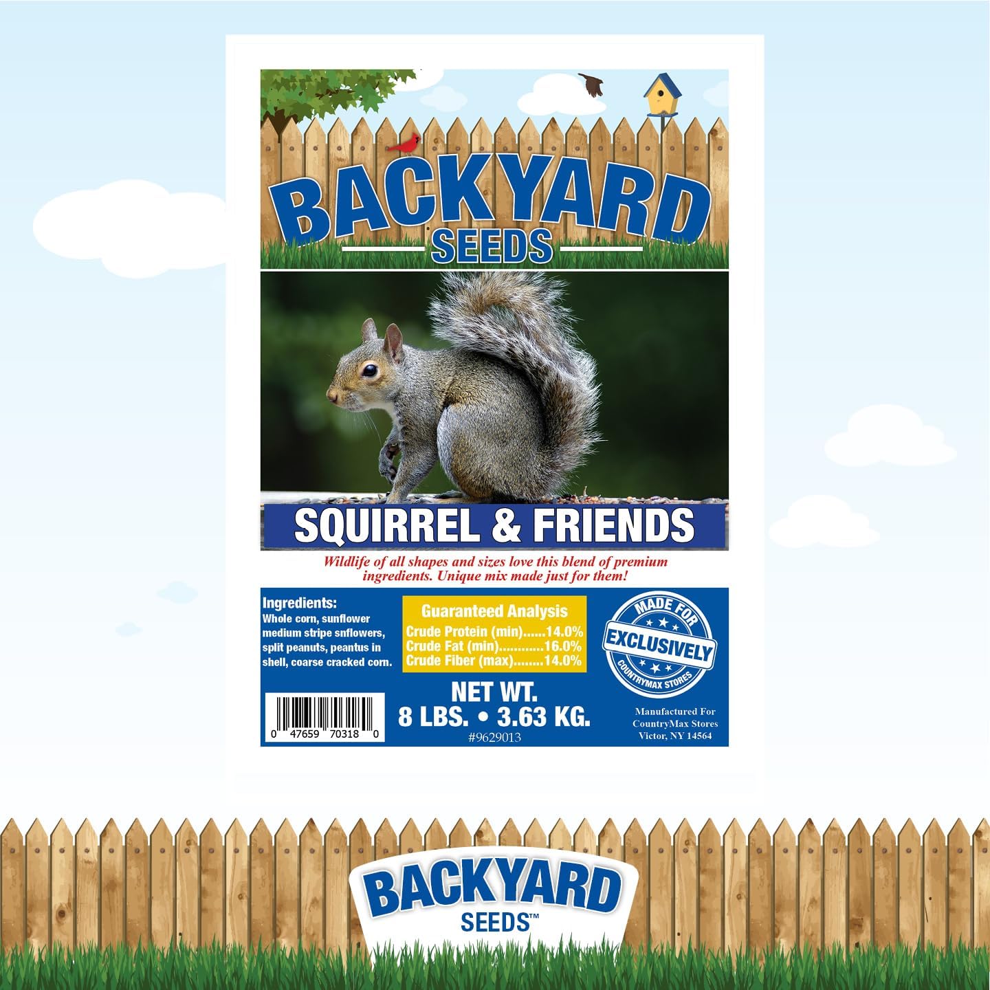 Backyard Seeds Squirrel & Chipmunk Food Mix – 8 lb Bag – Premium Wildlife Blend with Sunflower Seeds, Peanuts & Corn – Ideal for Squirrels, Chipmunks, Rabbits & Backyard Birds