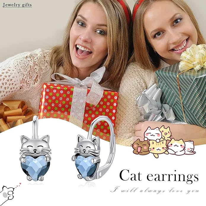 925 Sterling Silver Cat Earrings Cute Animal Kitten Stud Earrings cat Jewelry Gifts for Women Girls Hypoallergenic Earrings for Sensitive Ears