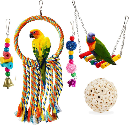 Bird Swing Toys, Parakeet Toys Natural Birds Toys Bird Cage Accessories, Swinging Chewing Hanging Standing Parakeet Swings Suitable for Budgerigar, Parakeet, Conure, Lovebird, Cockatiel