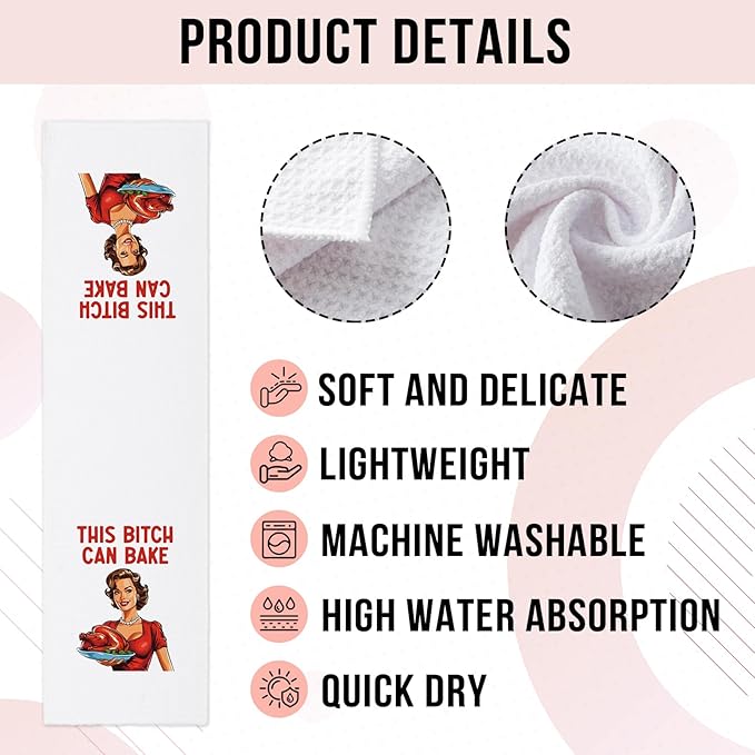 Funny Kitchen Towels This Bixxh Can Bake Dish Towels Retro Sassy Housewife Towels for Kitchen Decor Sweet Housewarming Gifts Adult Humor Towels Gifts for Women Hostess Sister Chef Friend