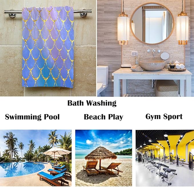 Pfrewn Cute Mermaid Unicorn Extra Large Hand Towels Rainbow Tail Unicorn Blue Ultra Soft Bath Towel Highly Absorbent Multipurpose Bathroom Towel for Hand,Face,Gym and Spa,16x30 in (Mermaid Scale)