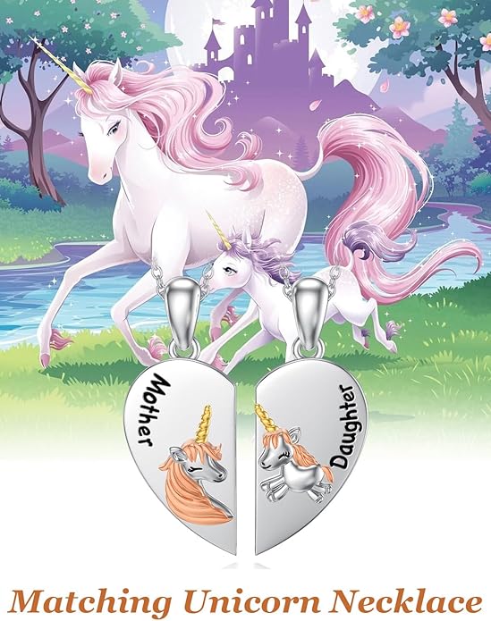 OCJ Mother Daughter Matching Necklaces 925 Sterling Silver Animals Matching Necklace for Mom Daughter 2 Pcs Matching Heart Pendant Birthday Mothers Day Gifts for Mom and Daughter