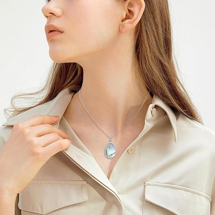 KQF Cat/Dragonfly/Owl/Angel Wings Necklace for Women Sterling Silver Moonstone Pendant Necklaces Animal Jewelry Mother'S Day Gifts for Cat Lover Teen