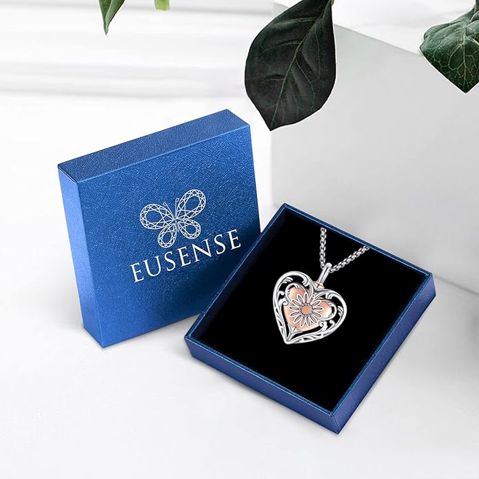 Eusense Cremation Jewelry for Ashes Urn Necklace to Put Ashes In 925 Sterling Silver Memorial Pendant Heart Urn Necklaces for Ashes Necklace for Women Men