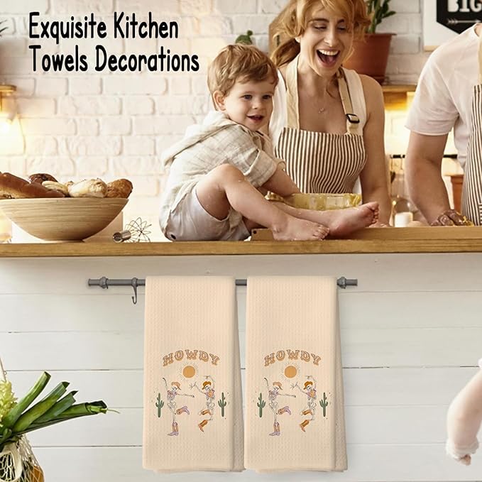 Preppy Howdy Skeleton Halloween Bathroom Kitchen Hand Decor Towels 16″×24″, Funny Skeleton Housewarming Gifts, Halloween Kitchen Towels Decor