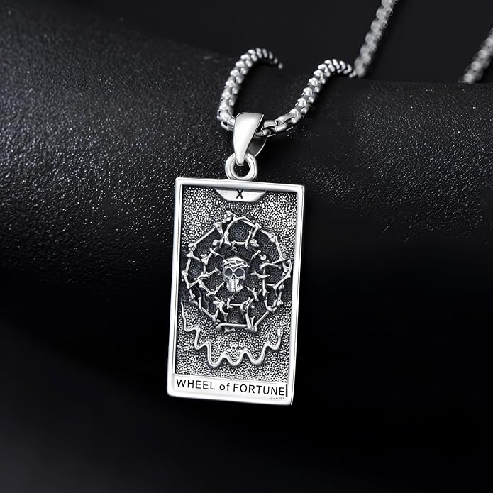 PELOVNY Tarot Card Necklace 925 Sterling Silver Skeleton Necklace The Sun Moon Star Strength Lovers Death Devil Fool Tarot Jewelry Christmas Birthday Gifts for Men Women Unisex