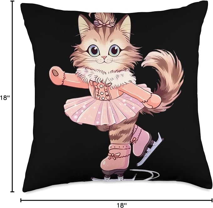 Maine Coon Cat Figure skating Figure skating Children Girls Women Throw Pillow