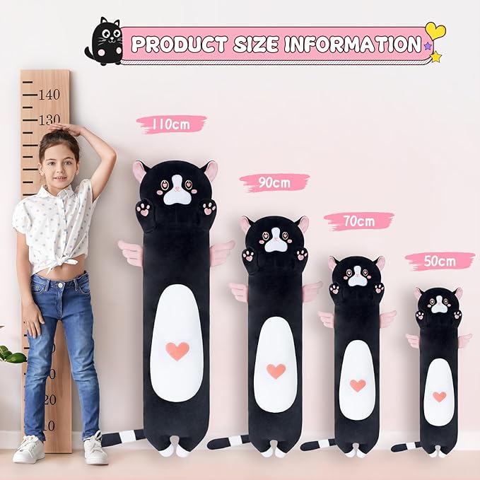 Cat Long Plush Long Giant Pink Cat Pillow Plush, Long Kitten Body Pillow Cute Cat Stuffed Animals for Kids Girlfriend(70cm/27.5inch)