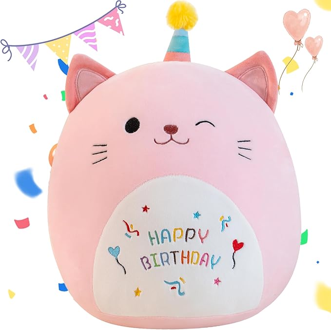 Cat Plush Cute Cat Stuffed Animals Soft Birthday Gift Cat Plushie Pillow Decor Pink 12 inch