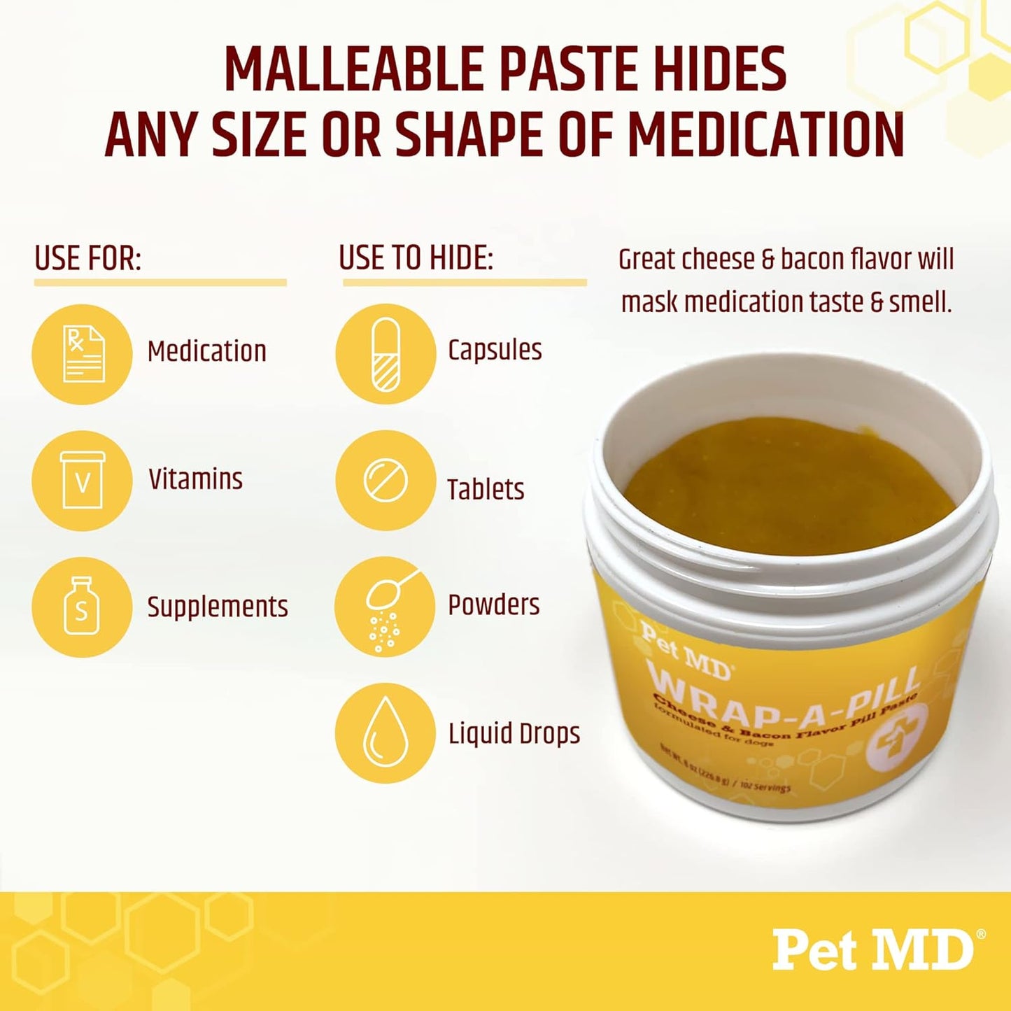 Pet MD Wrap A Pill Cheese & Bacon Flavor Pill Paste for Dogs - Make a Pocket or Pouch to Hide Pills & Medication - 8 oz