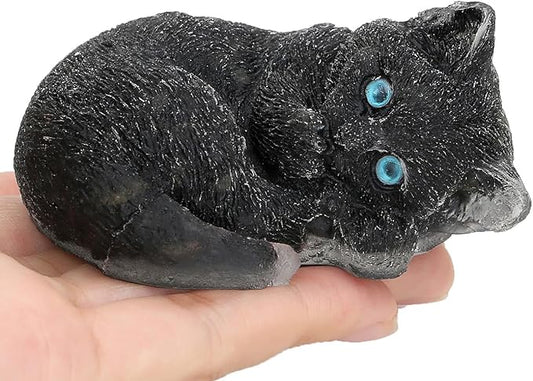 DUQGUHO Black Cat Decor Black Obsidian Crystal Gifts for Cat Lovers Sleeping Cat Statue Figurines Crystal Healing Stone Cute Resin Cat Gifts for Women Home Decoration 1PC