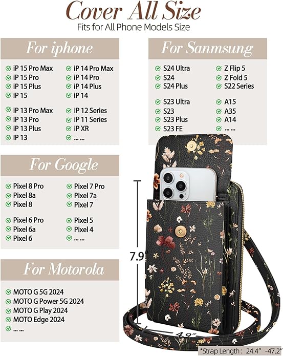 Cute Crossbody Purse Cell Phone Bags for Women - Leather Cellphone Wallet Purse with Handle Rope and Adjustable Shoulder Rope