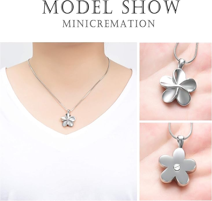 Flower Cremation Ashes Jewelry Cremation Necklace Memorial Locket for Ashes Keepsake Urn Pendants for Women/Men
