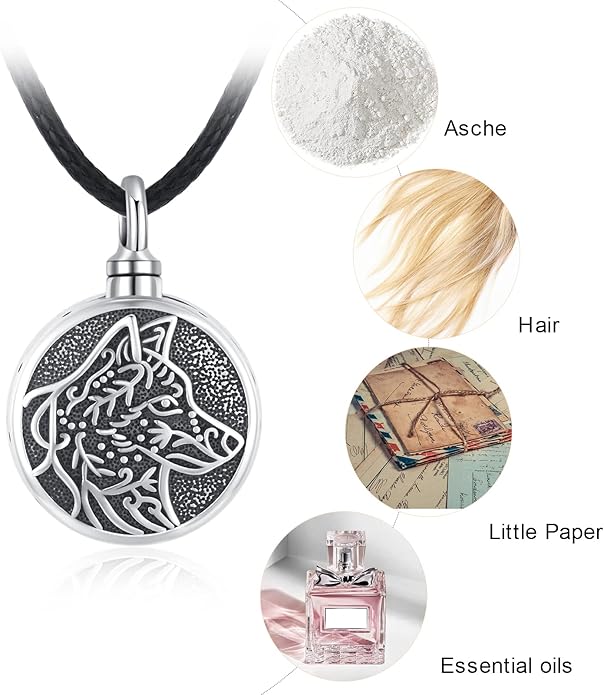 MEDWISE Wing/Wolf/Compass Urn Necklace for Ashes 925 Sterling Silver Necklace Guardian Angel Ashes Keepsake Memorial Urn Pendant Pet Cremation Jewelry for Ashes Memorial Jewelry for Dog Cat Pet Men
