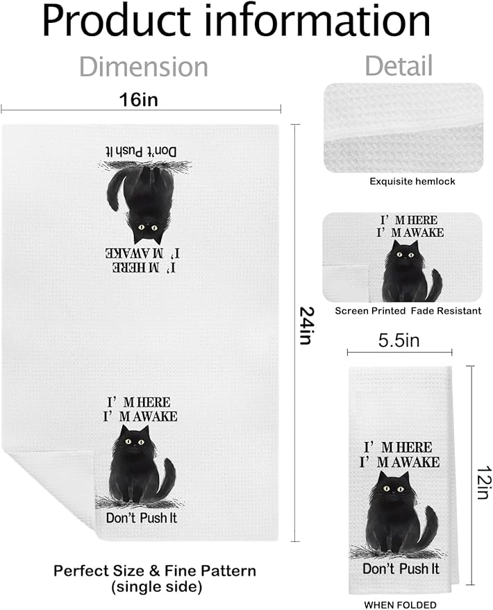 Funny Black Cat Kitchen Towels, Cat Lover Mom Lady Gifts Hand Towels for Bathroom Decor, Cute Black Kitty Kitten Decorative Dish Tea Towels for Kitchen, 16x24 Inch