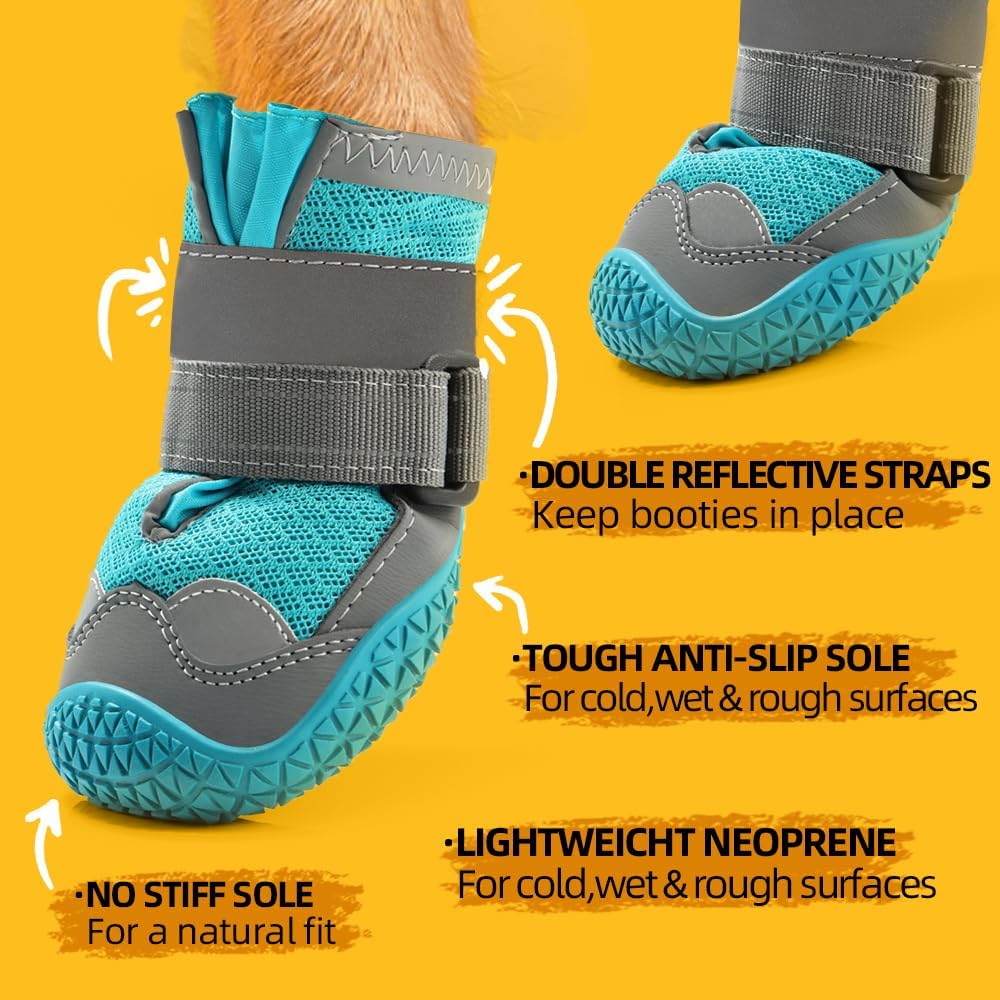Dog Shoes for Large Dogs, Medium Dog Boots & Paw Protectors for Hardwood Floors, Outdoor Dog Booties for Hot Pavement Winter Snow Hiking, Breathable Dog Shoes with Reflective Strips Size 6