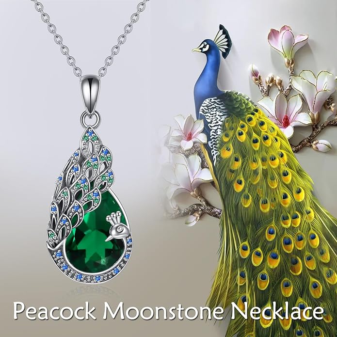 Sterling Silver Blue Opal Turquoise Peacock Pendant Necklace - Peacock Jewelry Gifts for Women