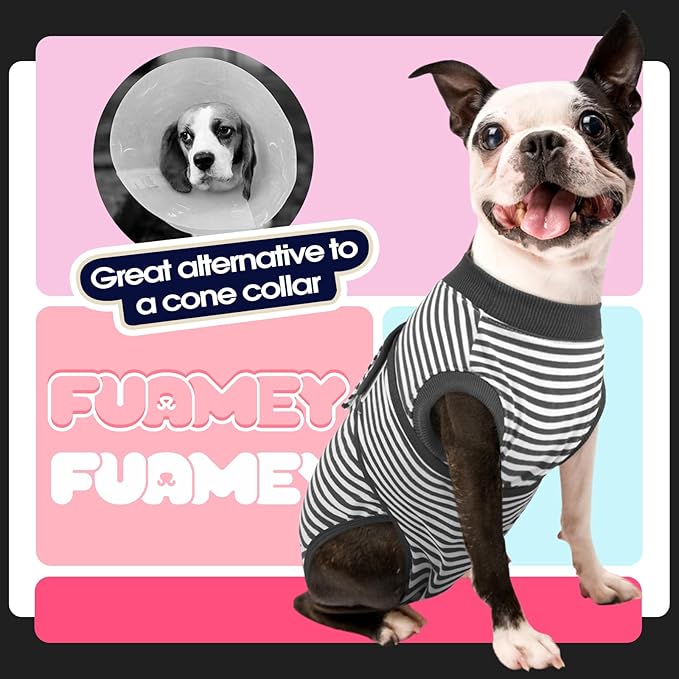 FUAMEY Dog Recovery Suit Male,Dogs Surgery Neuter Suits Puppy Spay Shirts for Female Protect Dog's Skin Anti Licking Abdominal Wounds Doggie Onesie Pet Bodysuit Alternative to Cone Gray Stripes XXL