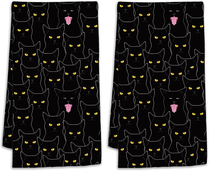 Funny Cat Hand Towels Set of 2,Black Cats Bath Hand Towels for Bathroom Decorative Soft Absorbent Dish Towels for Kitchen Bathroom Gym Hotel Spa Sport 16x24 Inches