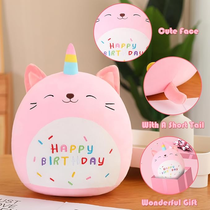 SQEQE Cat Plush Toy Unicorn Cat Stuffed Animal Cute Birthday Cat Plushies Pillow Soft Plushie Doll Gifts for Kid Decor(Pink Caticorn, 10 Inch)