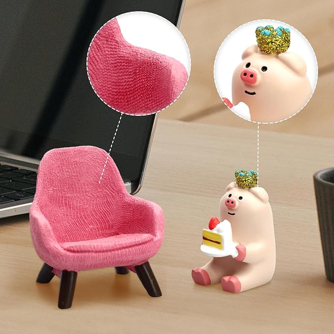 Cute Mini Pig Eating Cake Resin Figurine Apply to for Office, Home Decoration Perfect for Pig Lovers - Pink Sofa