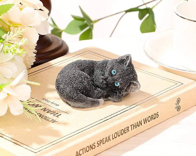 DUQGUHO Black Cat Decor Black Obsidian Crystal Gifts for Cat Lovers Sleeping Cat Statue Figurines Crystal Healing Stone Cute Resin Cat Gifts for Women Home Decoration 1PC
