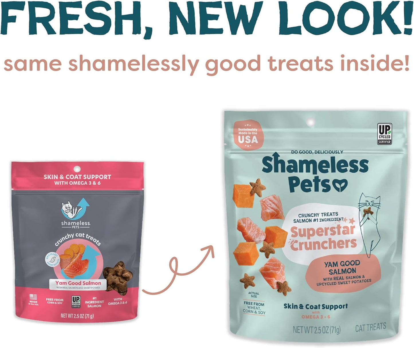 Shameless Pets Crunchy Cat Treats - Kitty Treats with Natural Salmon, Healthy Yam Good Flavors - 3-Pk