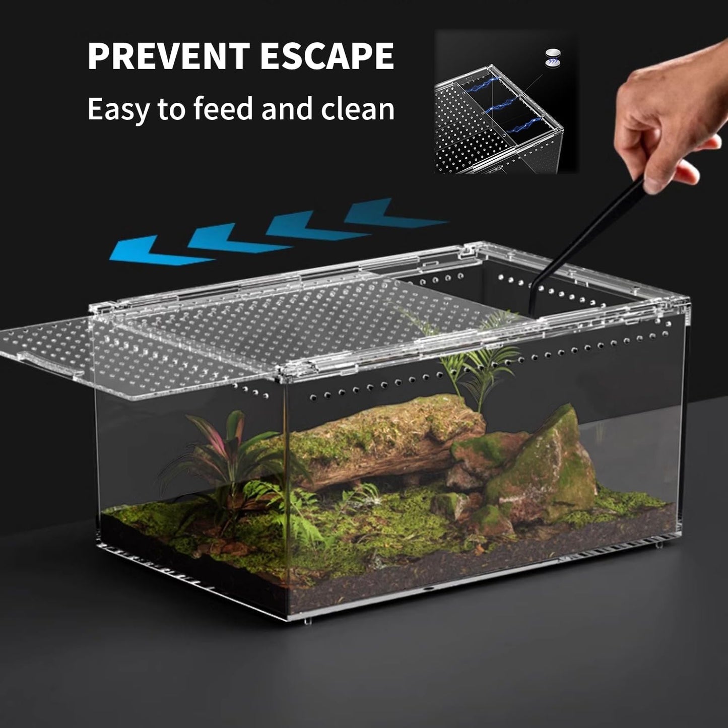 【No Assembly】 Reptile Tank Enclosure with Magnetic Button.16" * 10" * 8" Thicken Snake Enclosure Cage,Batch Stackable Reptile Breeding Tank for Insect,Fish,Tarantula,Hermit Crab,Jumping Spider